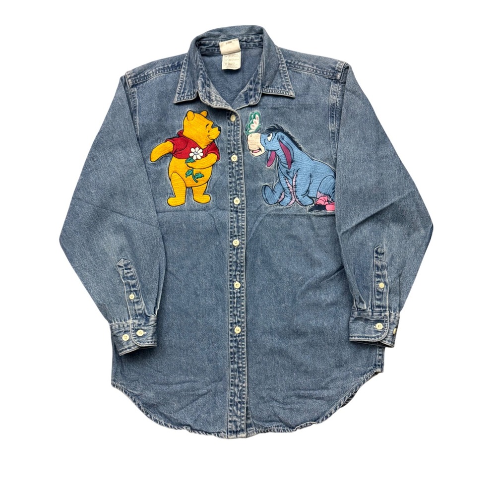 Vintage Disney Store Winnie The Pooh Eeyore Butterfly Embroidered Denim Shirt S